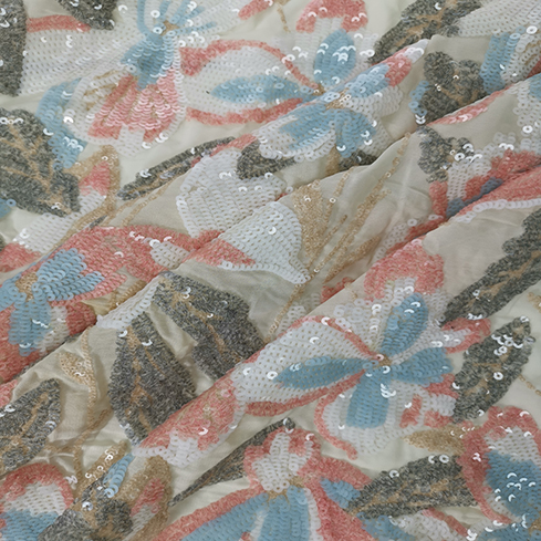 Good Quality Mexico Multicolor Flower All Over Sequin Cloth Material Online