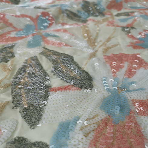 Good Quality Mexico Multicolor Flower All Over Sequin Cloth Material Online