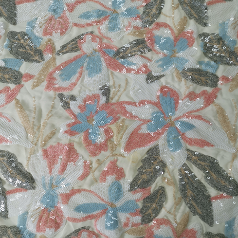 Good Quality Mexico Multicolor Flower All Over Sequin Cloth Material Online