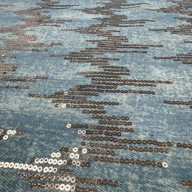 DEN-021 Machine Sequins Embroidery Denim Fabric