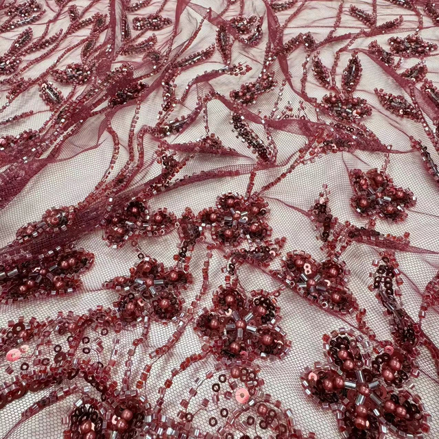 XRD-24178 Tulle with Machine Beads Embroidery Fabric