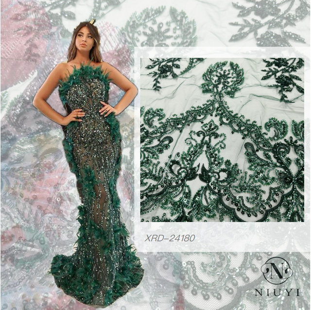 XRD-24180 Tulle with Machine Beads Embroidery Fabric