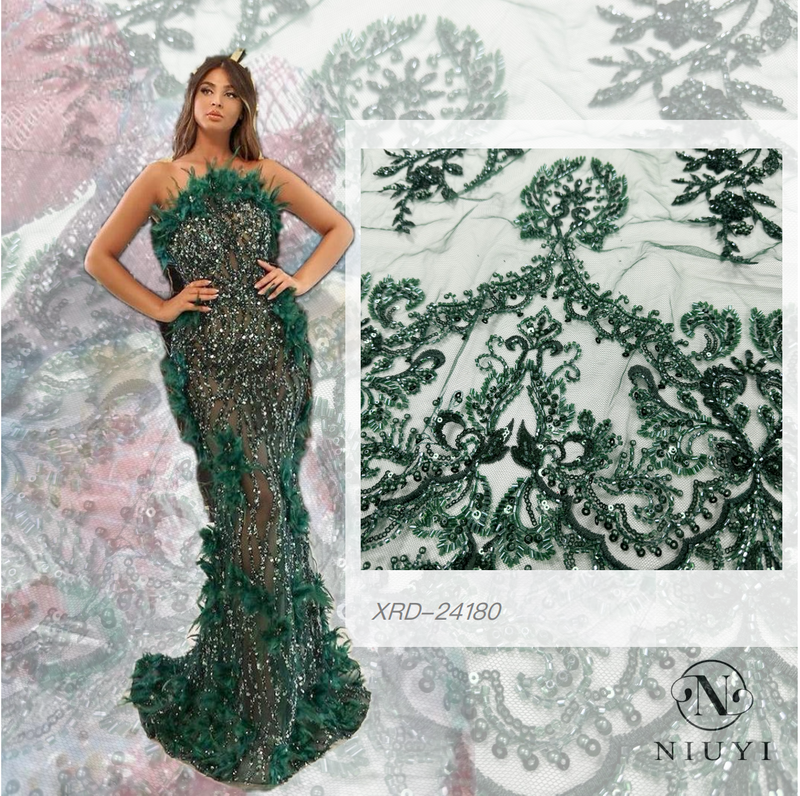 XRD-24180 Tulle with Machine Beads Embroidery Fabric
