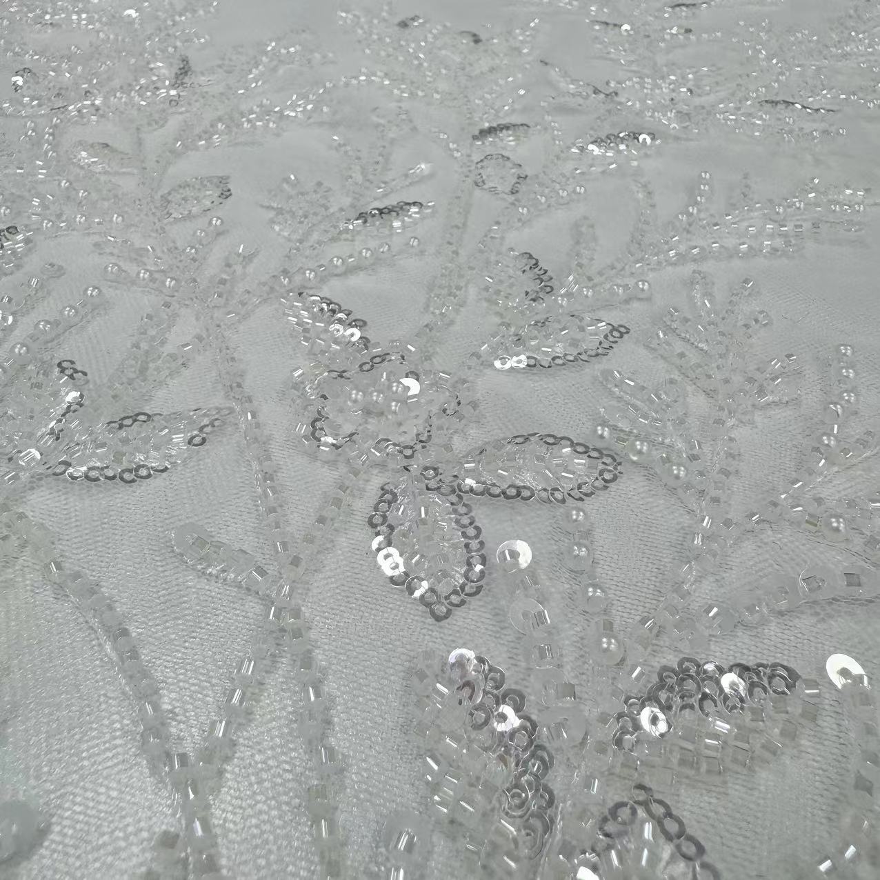 XRD-24188 Tulle with Machine Beads Embroidery Fabric