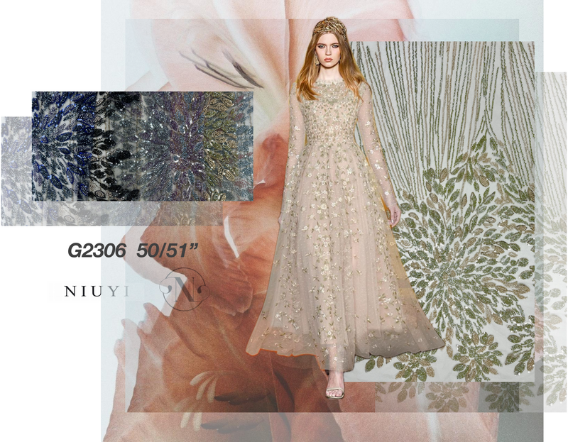 G2306 Tulle with Machine Beads Embroidery Fabric
