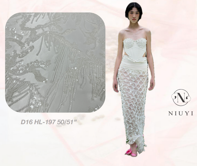 HL-197 Tulle with Machine Beads Embroidery Fabric