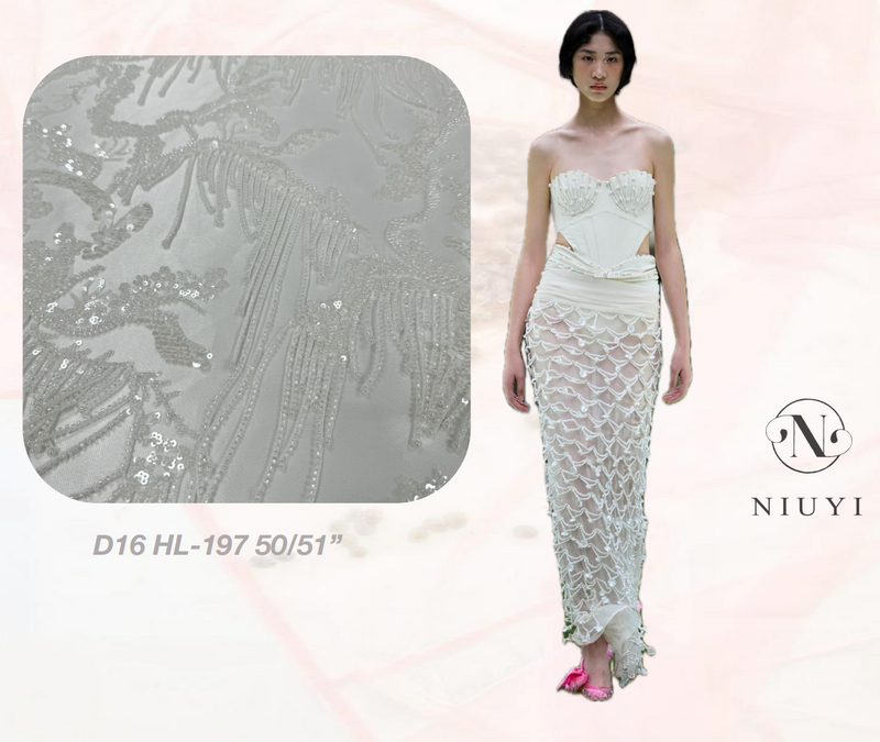 HL-197 Tulle with Machine Beads Embroidery Fabric