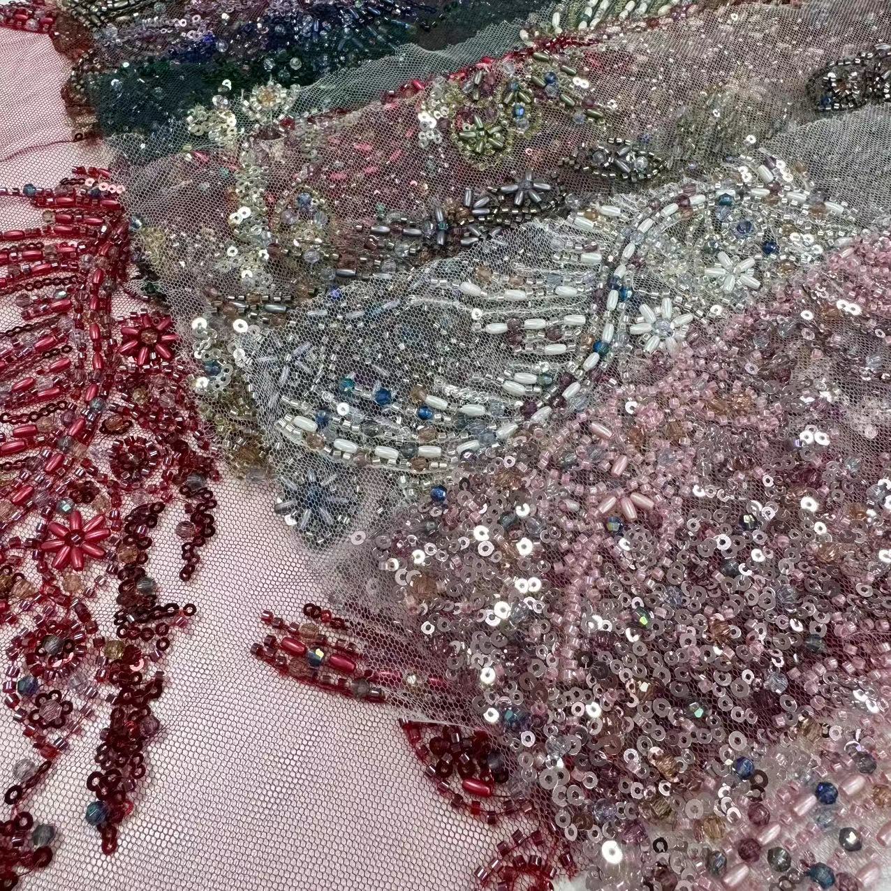 XRD-24100 Tulle with Machine Beads Embroidery Fabric