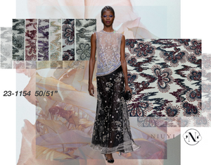23-1154 Tulle with Machine Beads Embroidery Fabric