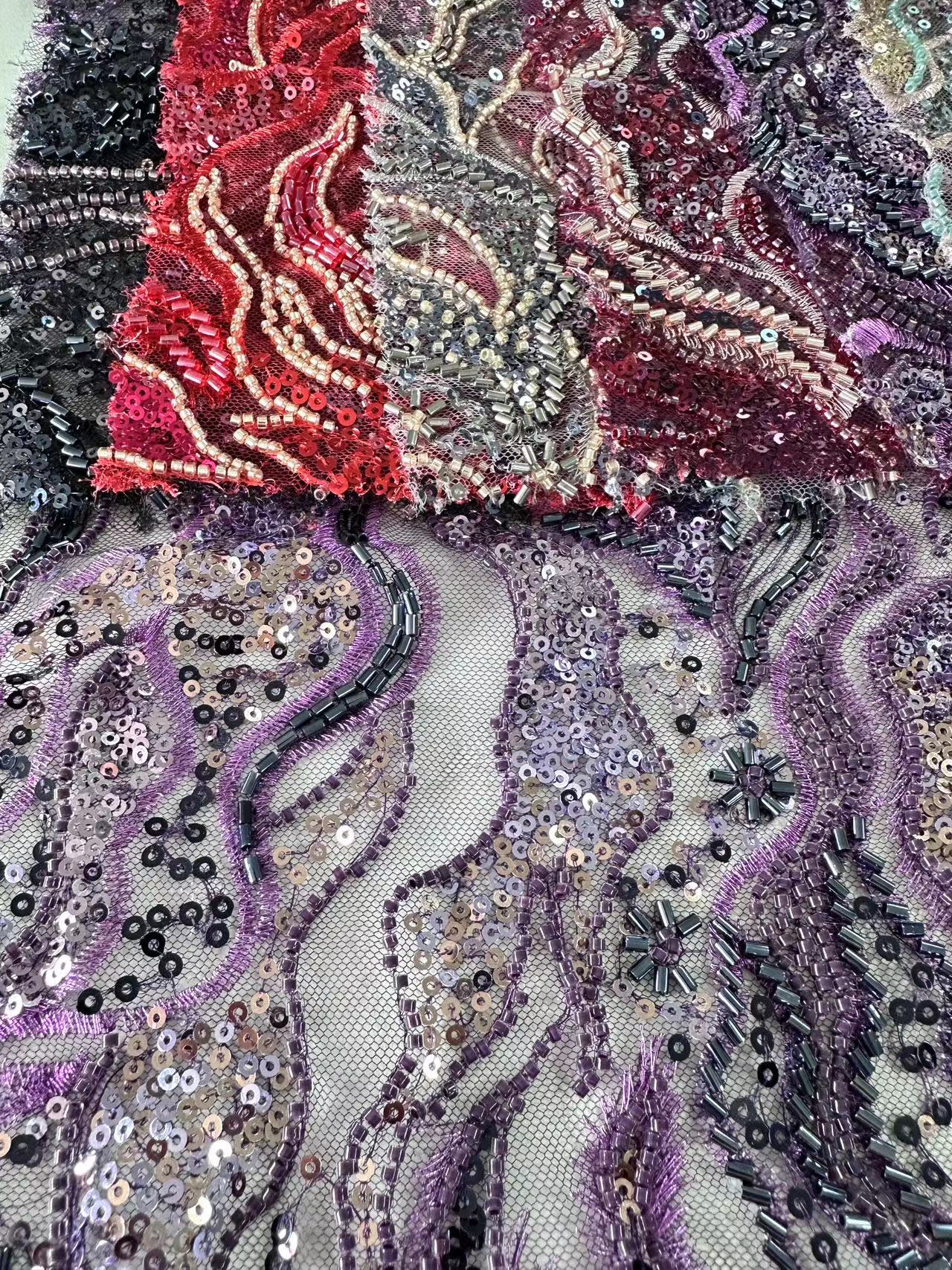 XRD-307 Tulle with Machine Beads Embroidery Fabric