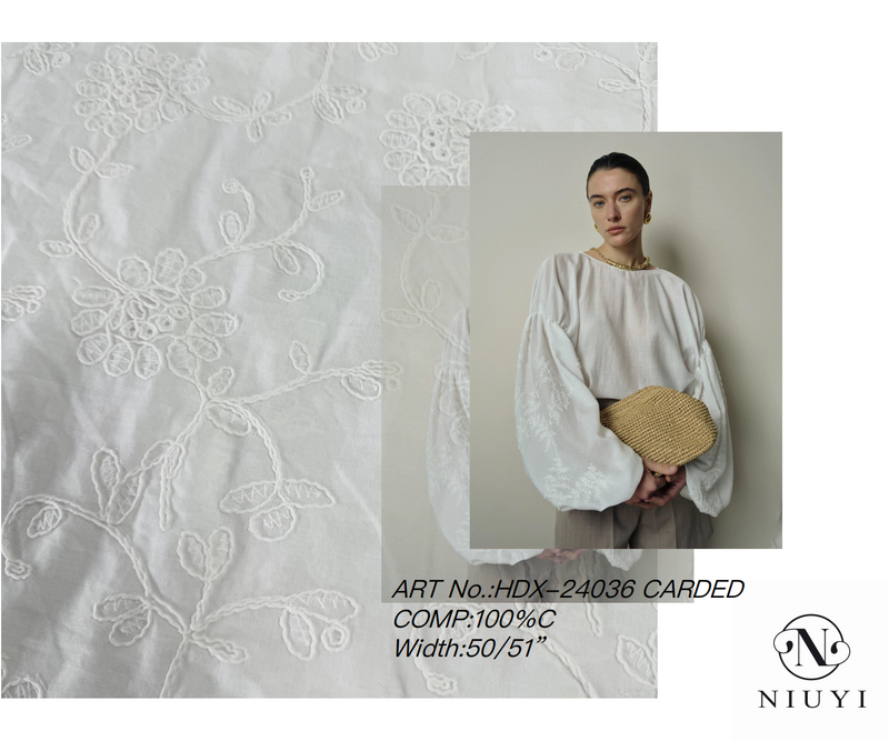 HDX-24036 Rope Embroidery Carded Cotton Fabric Wholesale