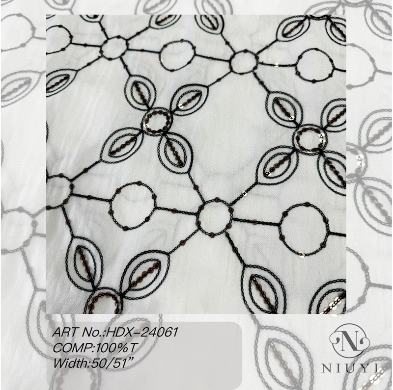 HDX-24061 Chain & Sequins Embroidery Poly Fabric Wholesale