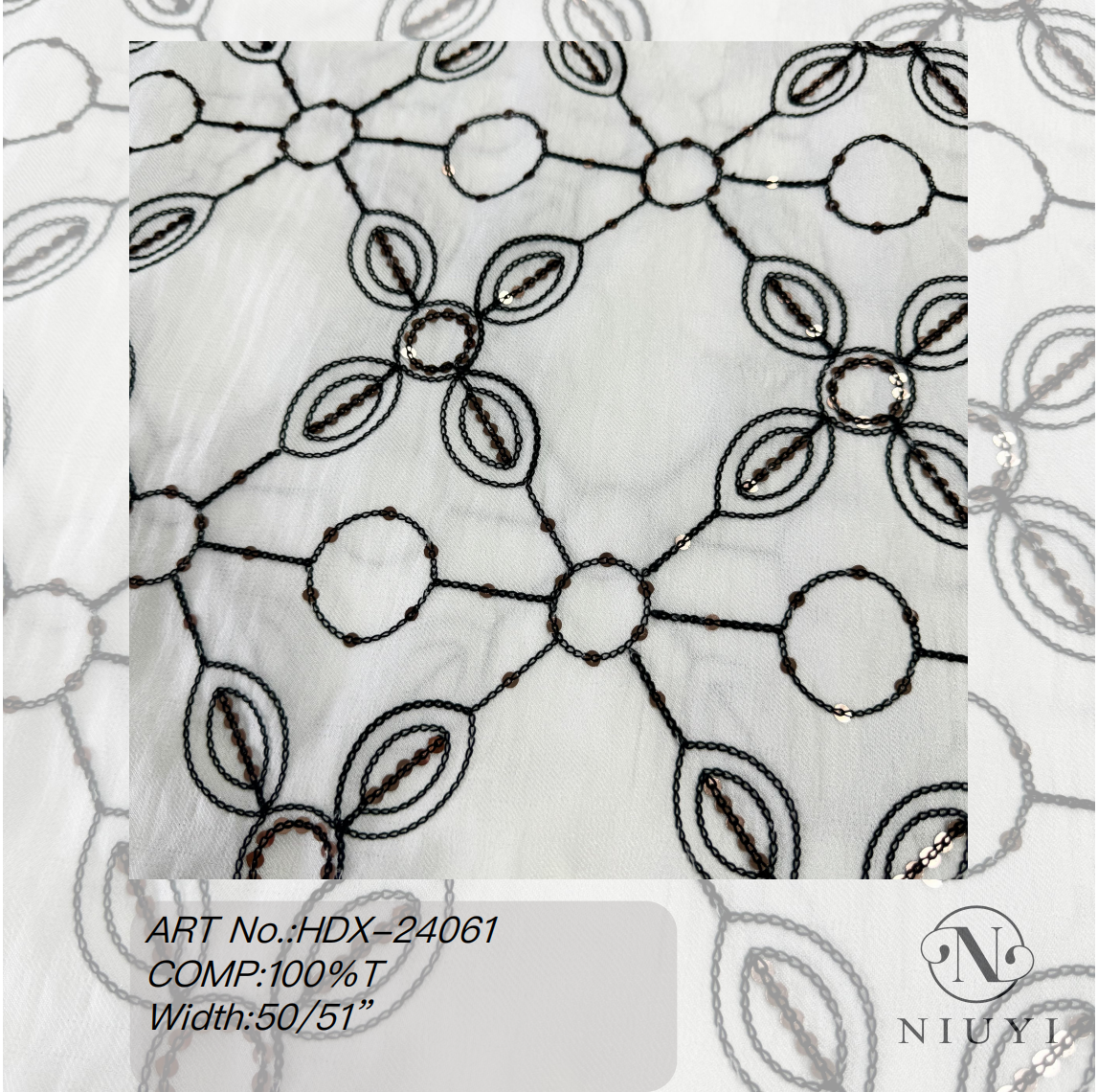 HDX-24061 Chain & Sequins Embroidery Poly Fabric Wholesale