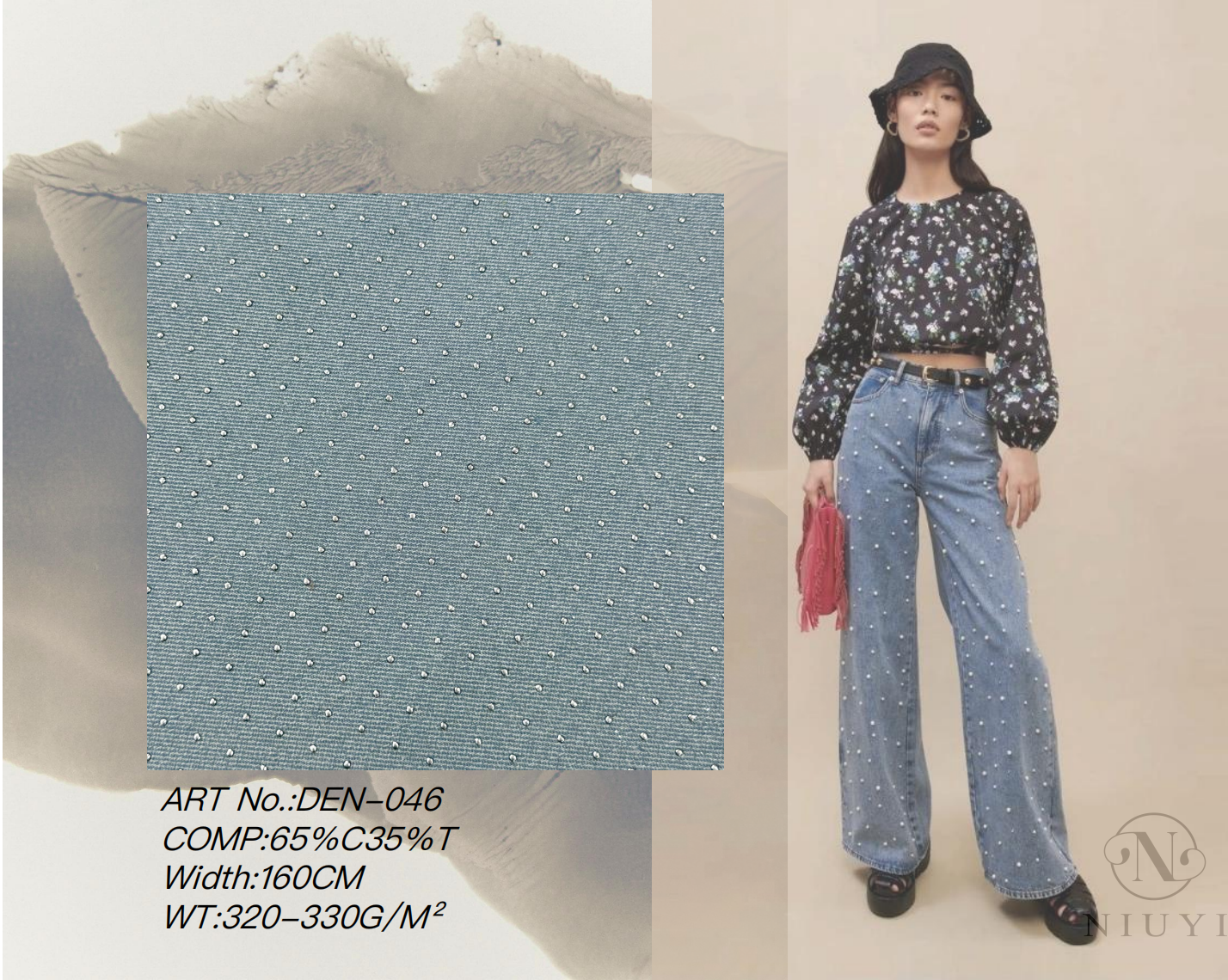 DEN-046 Machine Embroidery Denim Fabric online manufacturer