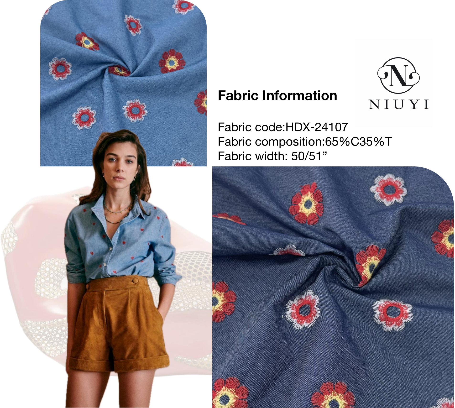 HDX-24107 Embroidery Denim Fabric wholesale