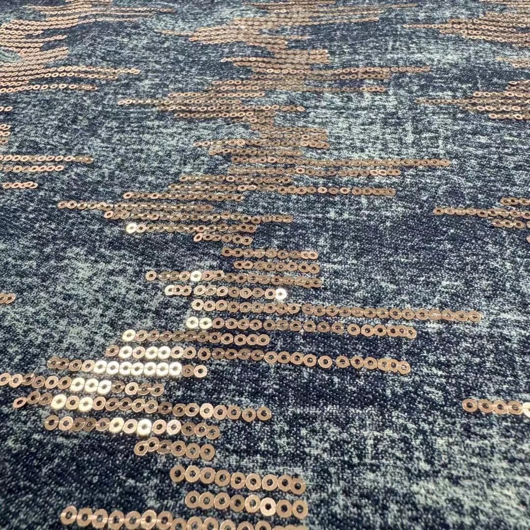 DEN-021 Machine Sequins Embroidery Denim Fabric