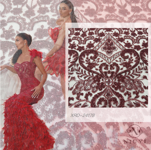 XRD-24178 Tulle with Machine Beads Embroidery Fabric