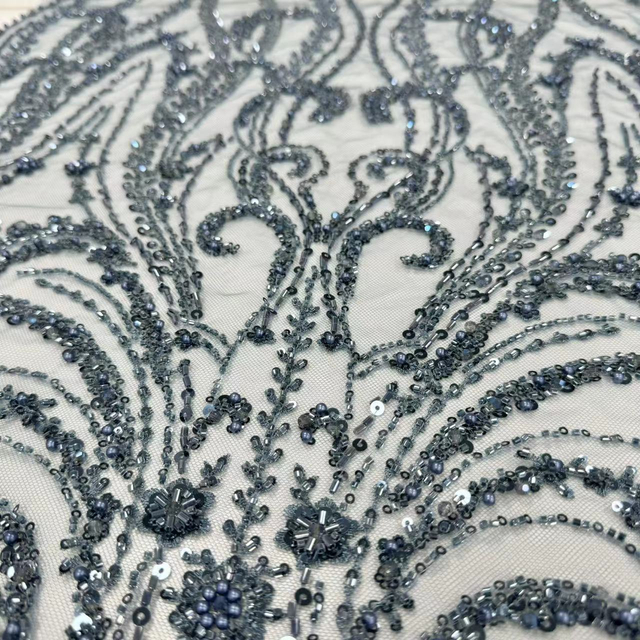 XRD-24176 Tulle with Machine Beads Embroidery Fabric