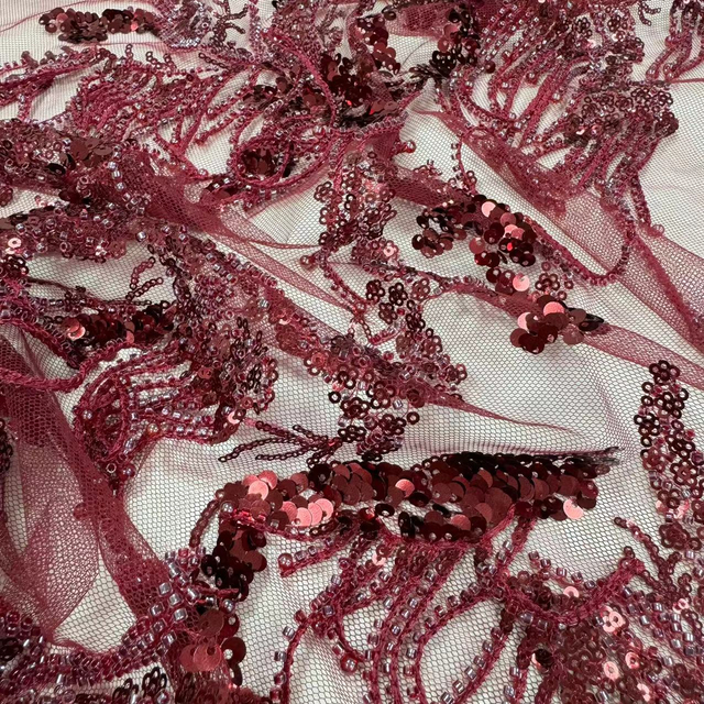 HL-197 Tulle with Machine Beads Embroidery Fabric