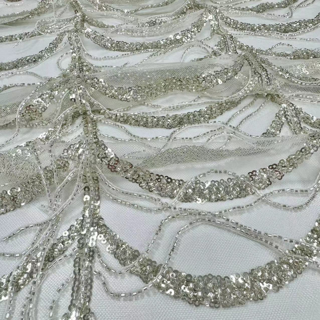 XRD-24107 Tulle with Machine Beads Embroidery Fabric