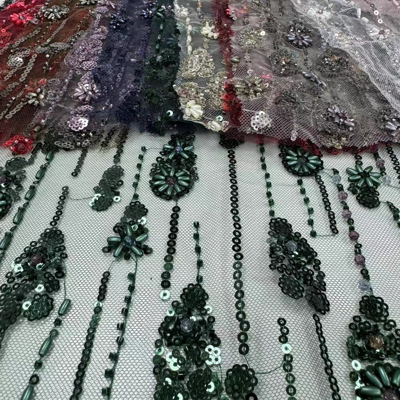 XRD-24109 Tulle with Machine Beads Embroidery Fabric