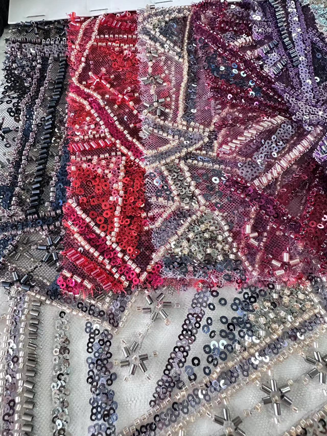 23-1192 Tulle with Machine Beads Embroidery Fabric