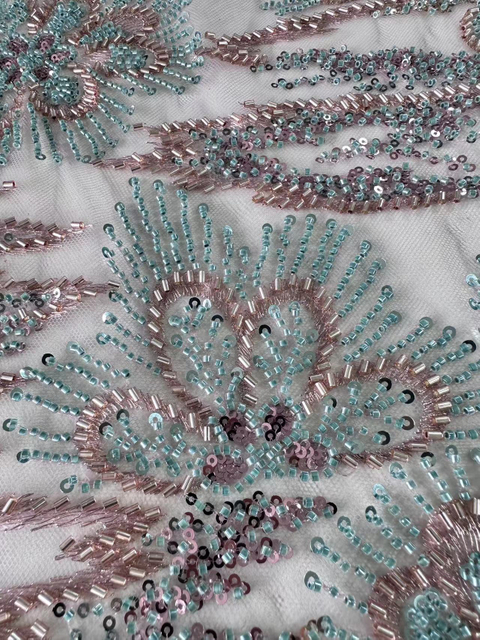 23-1154 Tulle with Machine Beads Embroidery Fabric