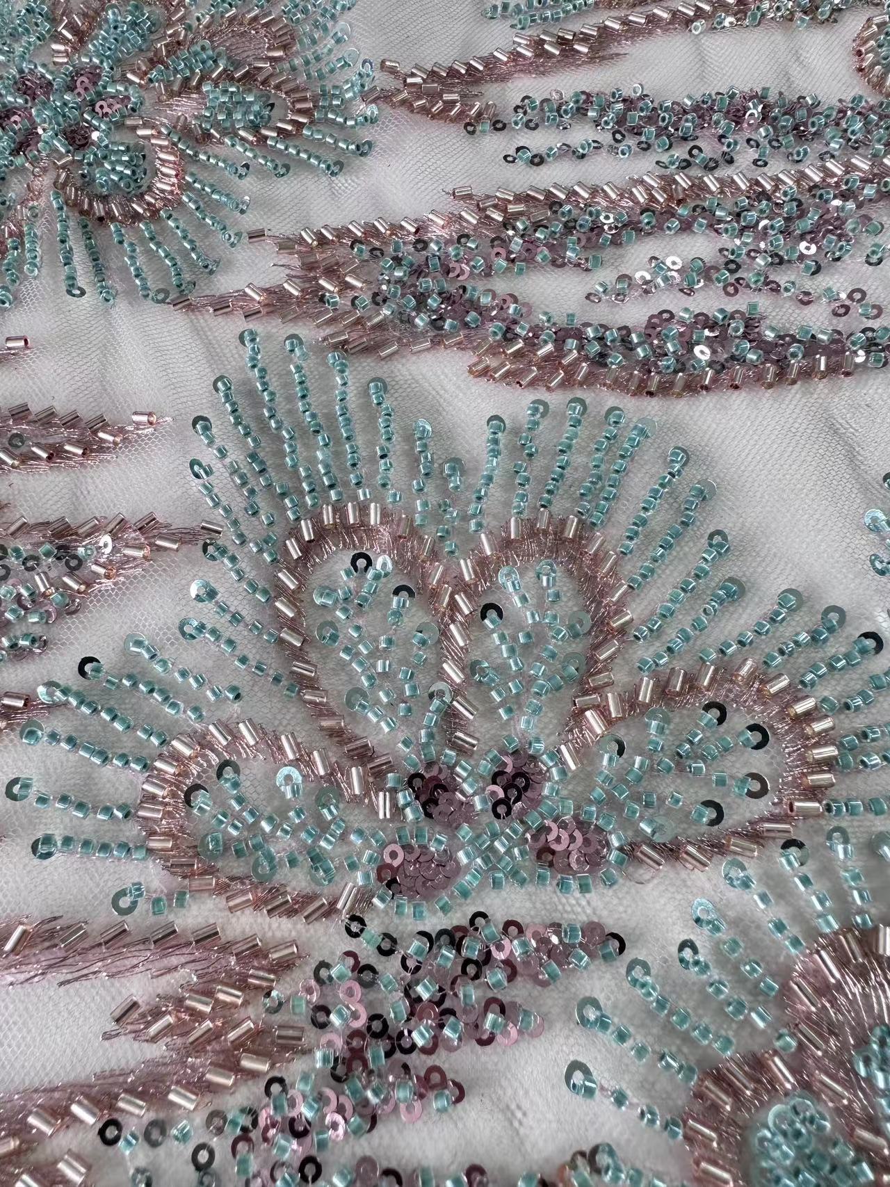 23-1154 Tulle with Machine Beads Embroidery Fabric