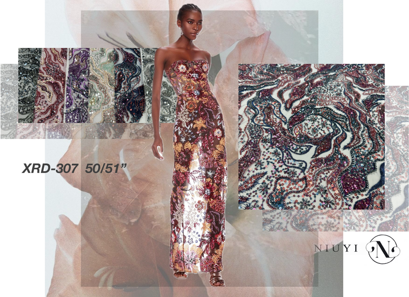 XRD-307 Tulle with Machine Beads Embroidery Fabric