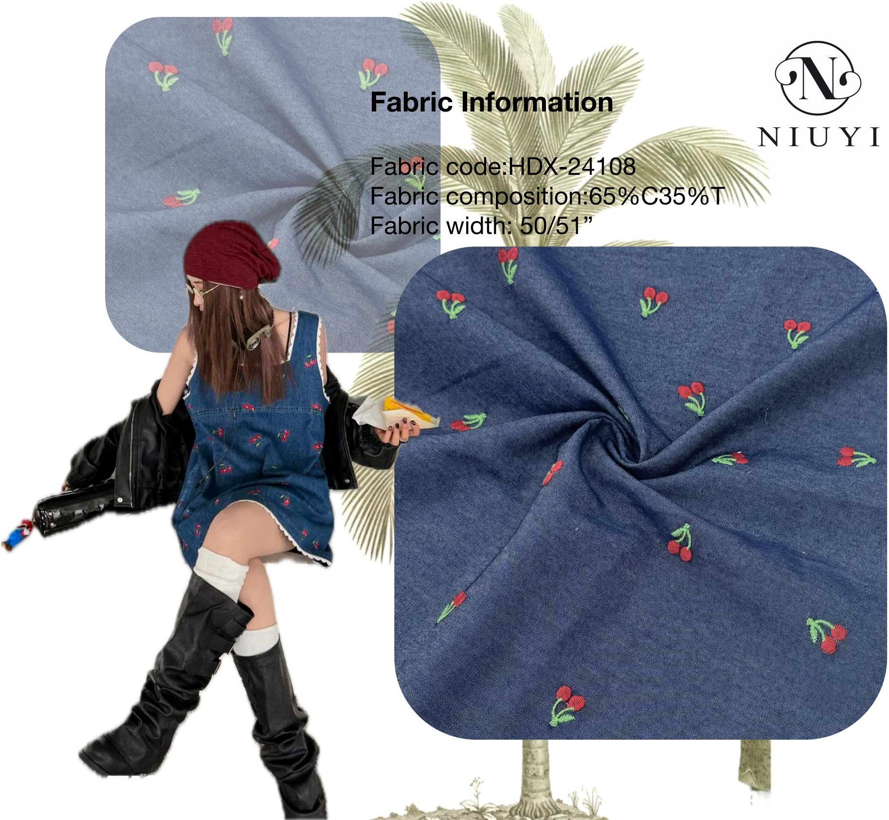 HDX-24108 Embroidery Denim Fabric wholesale