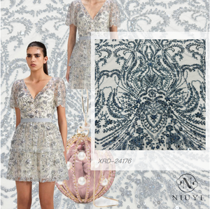 XRD-24176 Tulle with Machine Beads Embroidery Fabric