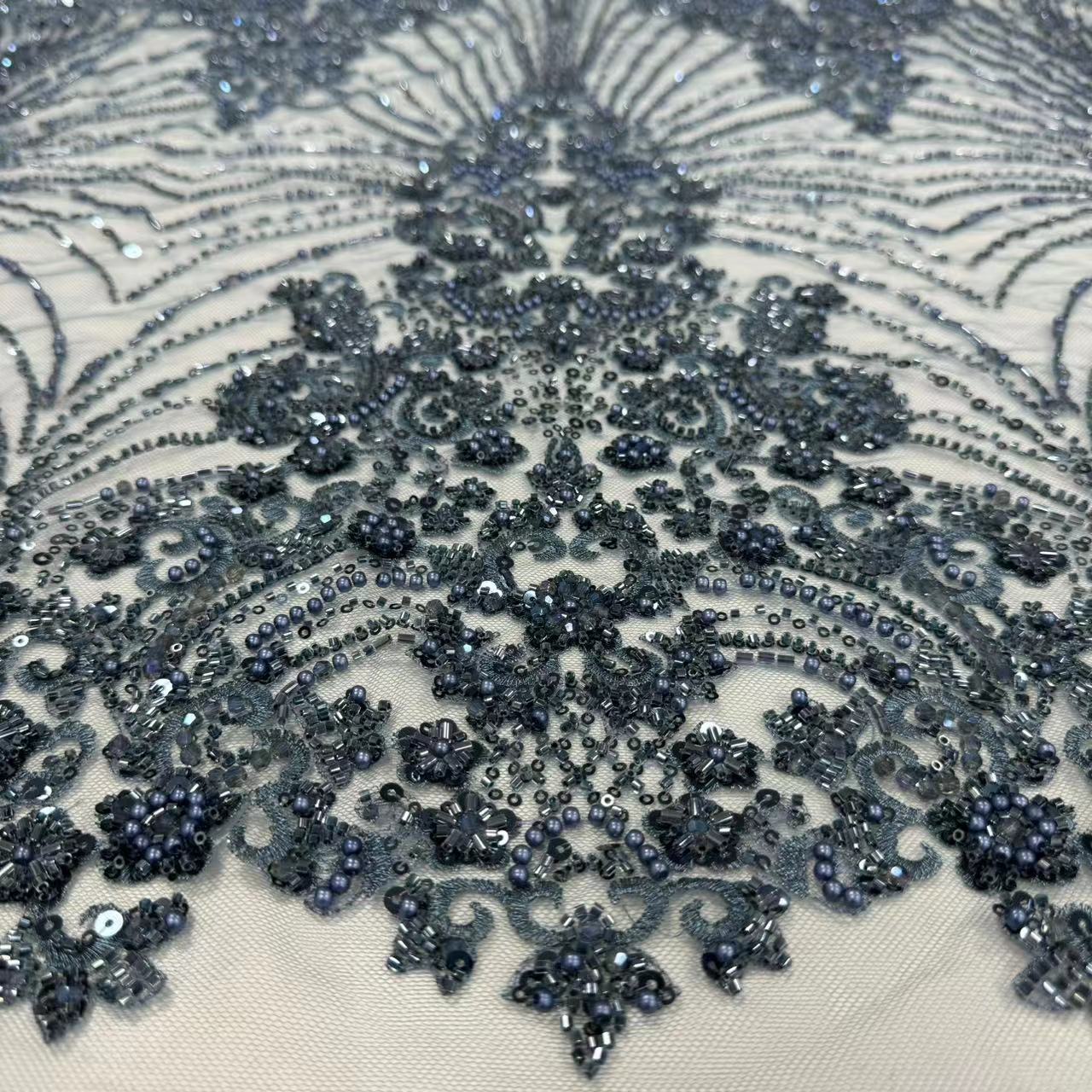 XRD-24173 Tulle with Machine Beads Embroidery Fabric