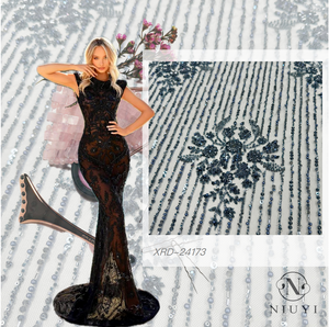 XRD-24173 Tulle with Machine Beads Embroidery Fabric