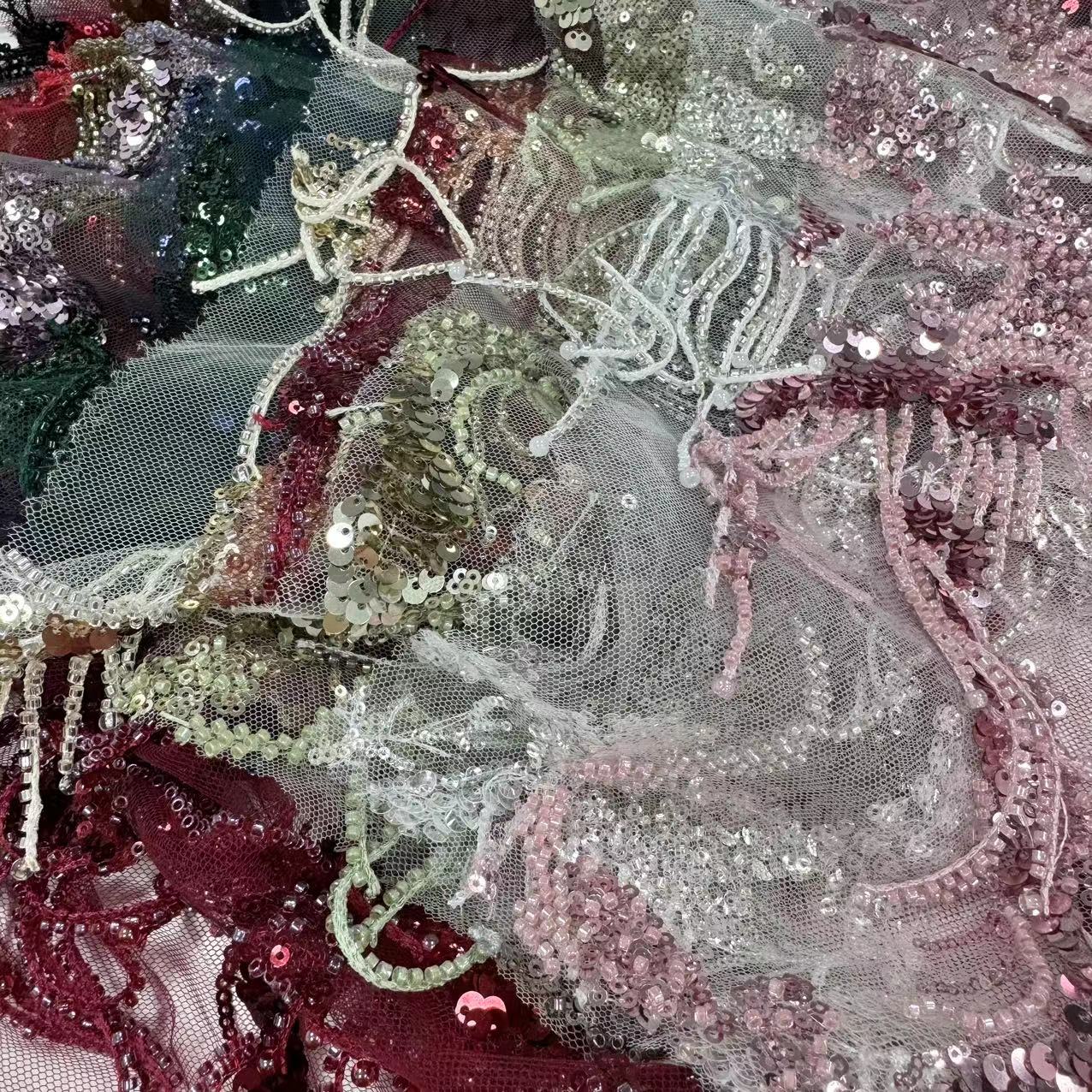 HL-197 Tulle with Machine Beads Embroidery Fabric