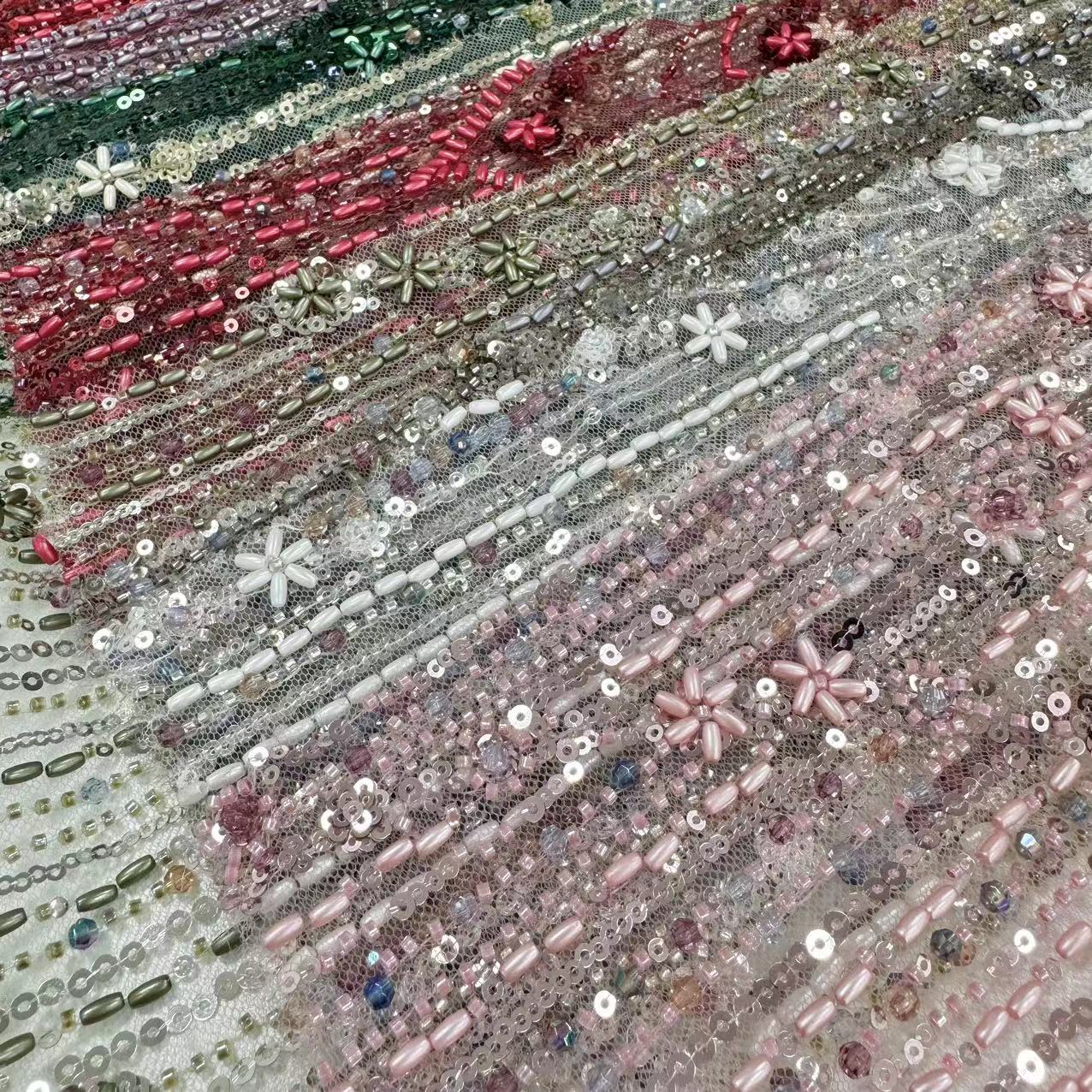 XRD-24062 Tulle with Machine Beads Embroidery Fabric