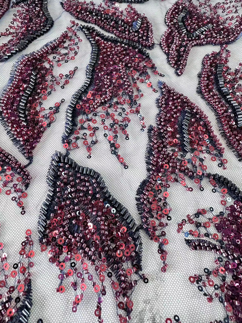 23-1169 Tulle with Machine Beads Embroidery Fabric