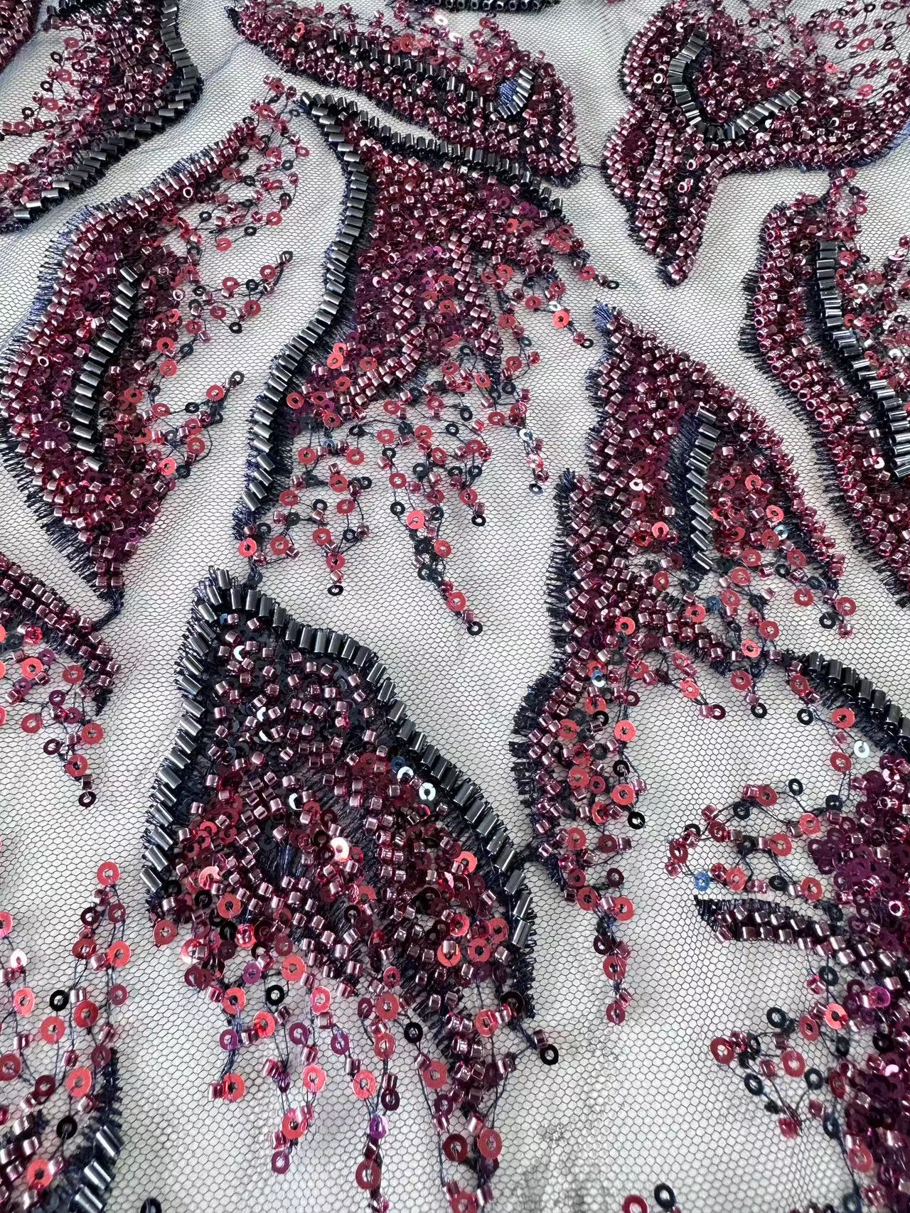 23-1169 Tulle with Machine Beads Embroidery Fabric