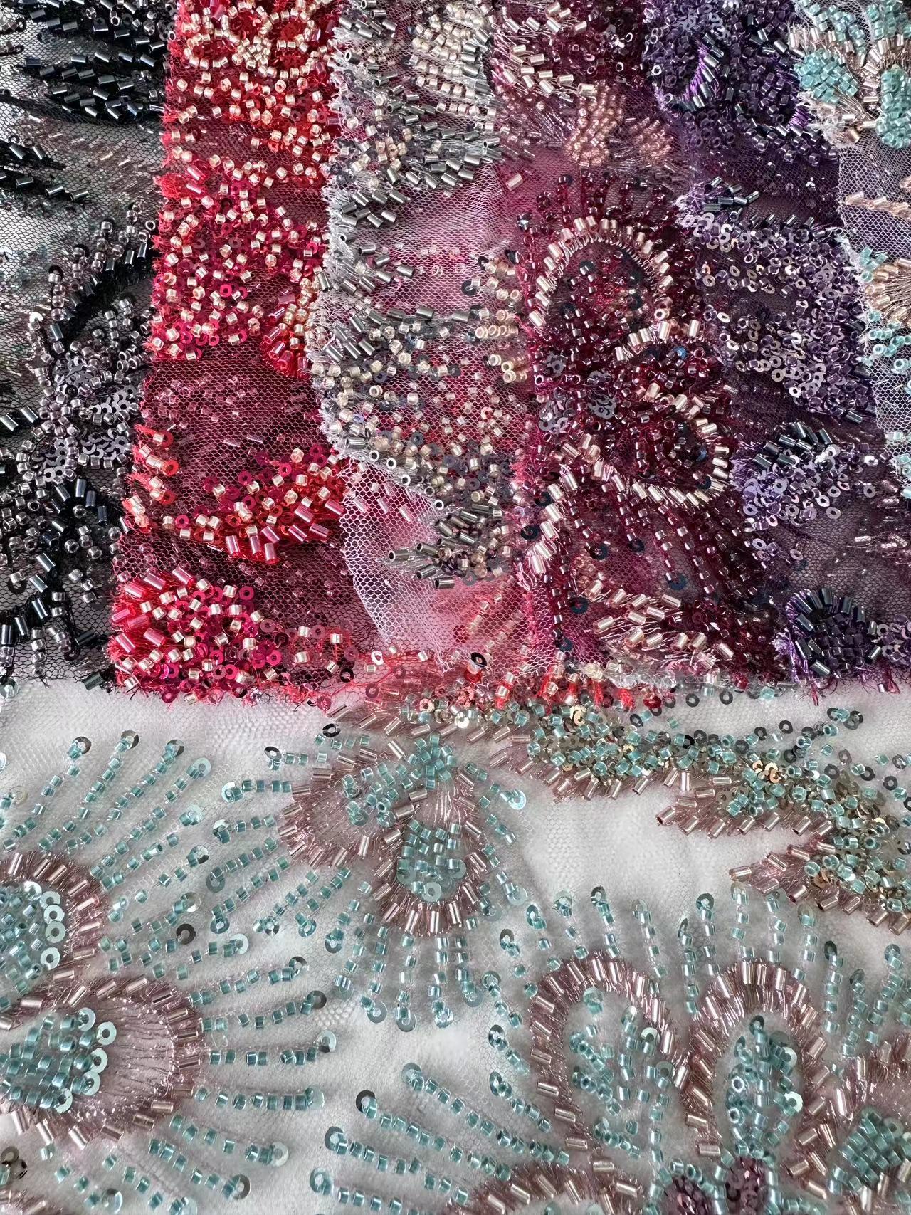 23-1154 Tulle with Machine Beads Embroidery Fabric