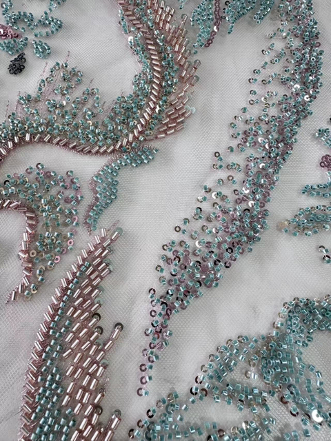 23-1585 Tulle with Machine Beads Embroidery Fabric