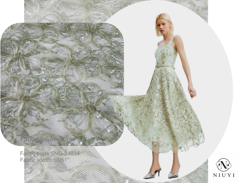 SNG-24034 Wholesale Spangle 3D Embroidery Lace Fabric 2024