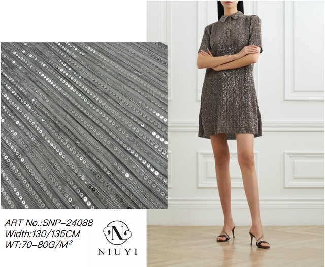 SNP-24088 High Quality Spangle Embroidery Plaited Fabric Online Manufacturer