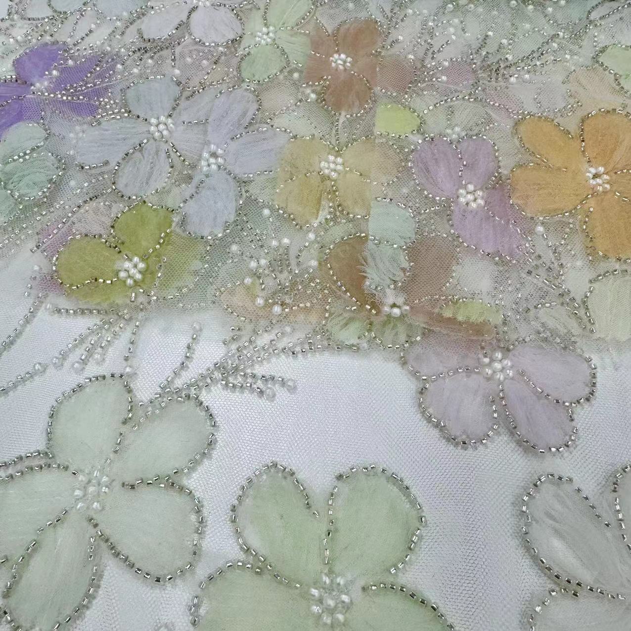 23-2748A Tulle Ground with Machine Beads Multicolor Embroidery Fabric