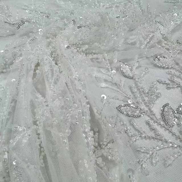 XRD-24188 Tulle with Machine Beads Embroidery Fabric