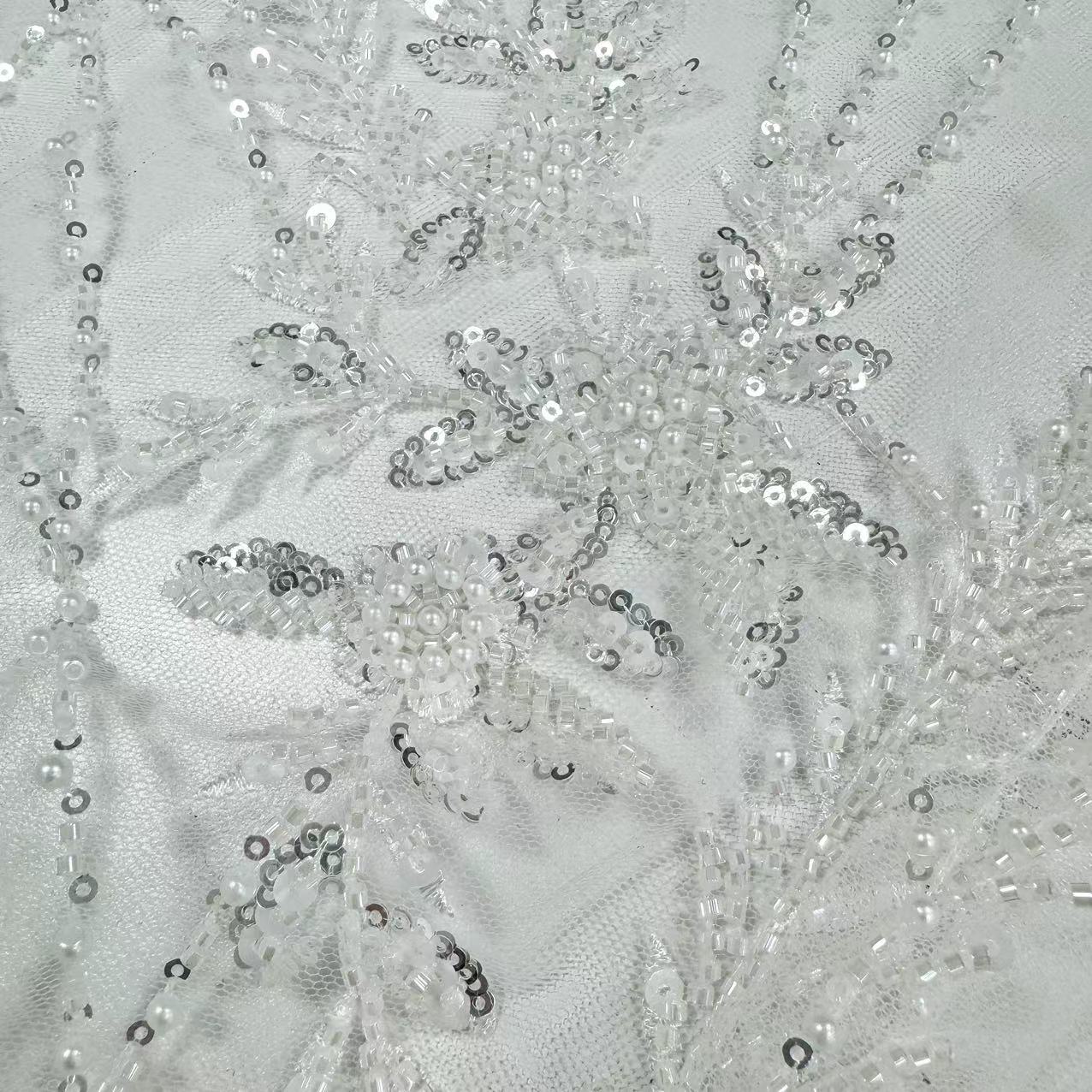 XRD-24186 Tulle with Machine Beads Embroidery Fabric