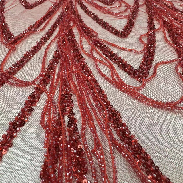 XRD-24032 Tulle with Machine Beads Embroidery Fabric