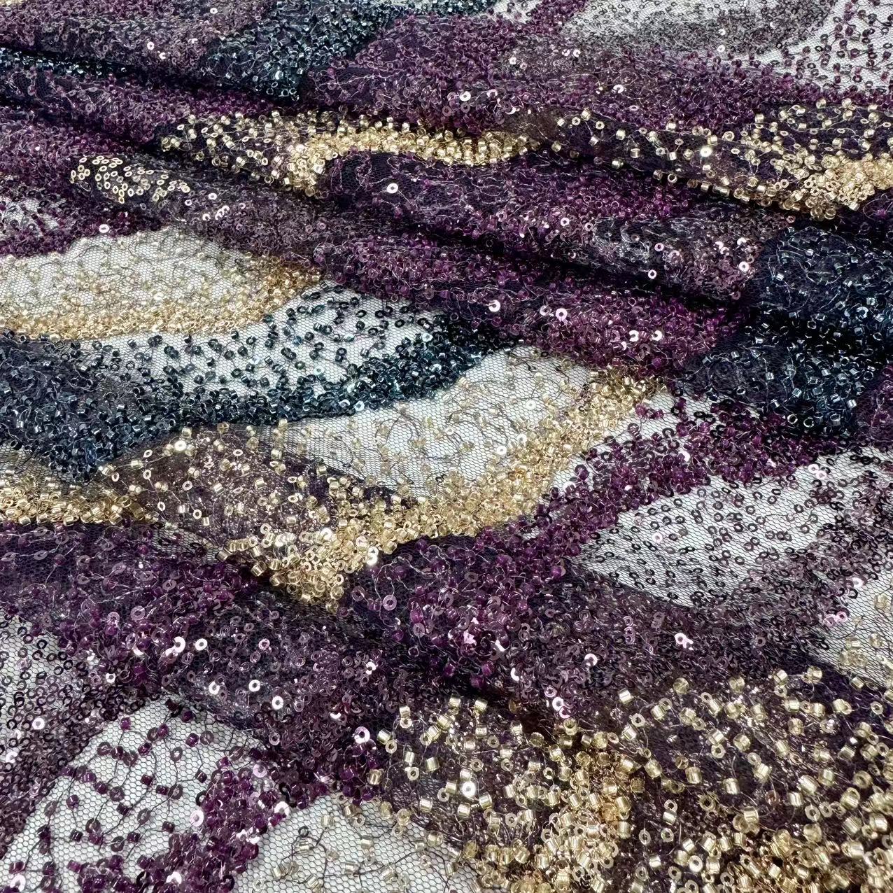 23-1107C Tulle with Machine Beads Embroidery Fabric