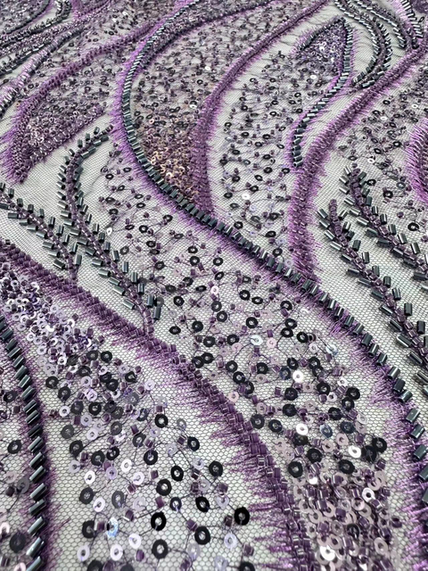 23-1835 Tulle with Machine Beads Embroidery Fabric