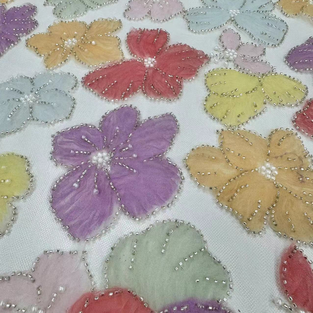 23-2788 Tulle Ground with Machine Beads Multicolor Embroidery Fabric