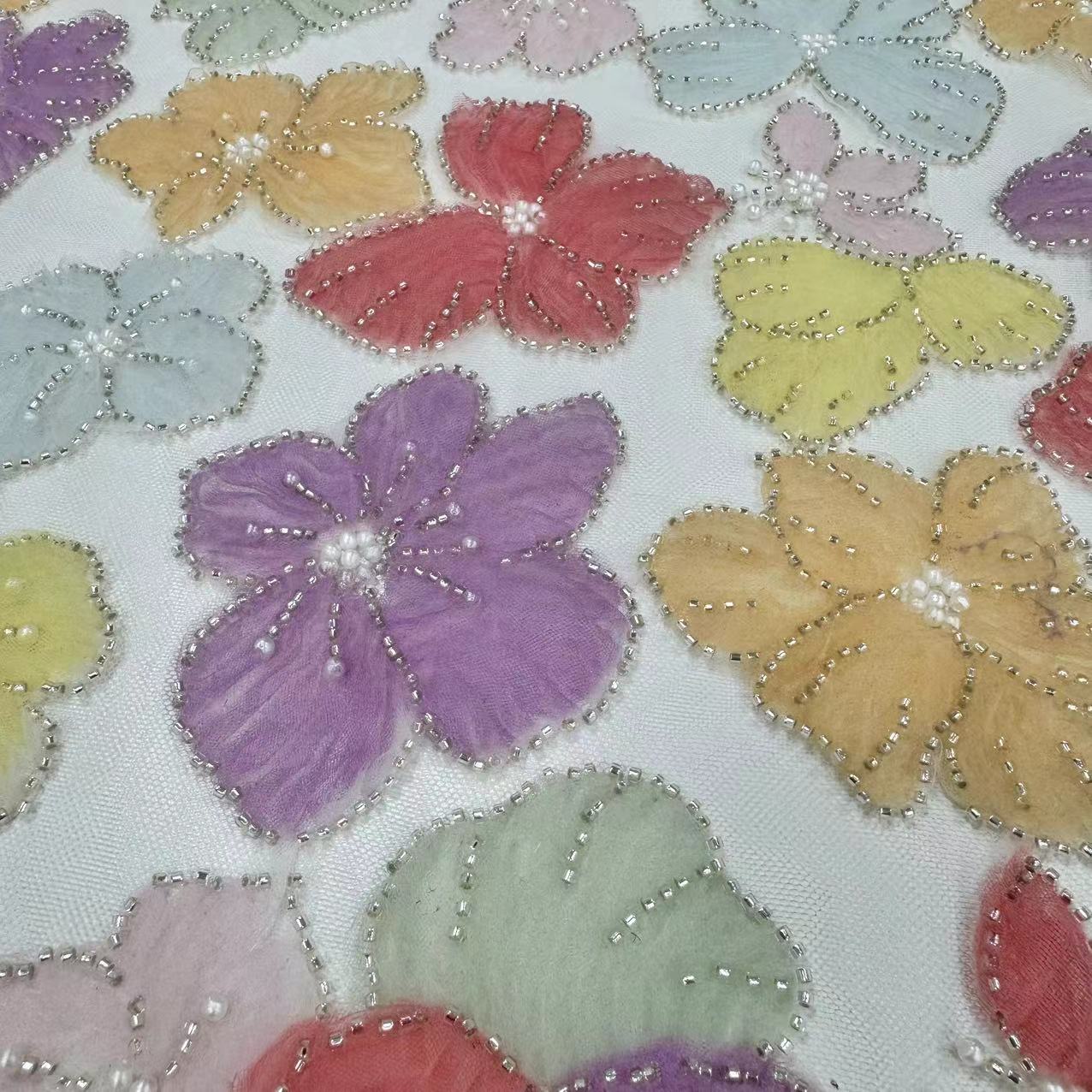 23-2788 Tulle Ground with Machine Beads Multicolor Embroidery Fabric