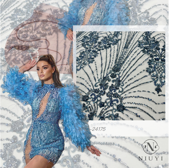 XRD-24175 Tulle with Machine Beads Embroidery Fabric